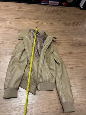 Black Tape_ Taupe Faux Leather Bomber Jacket